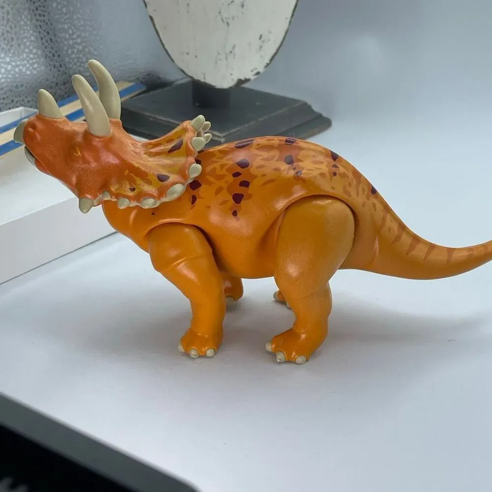 Playmobil orange Triceratops dinosaur figure. Posable. - Picture 1 of 6
